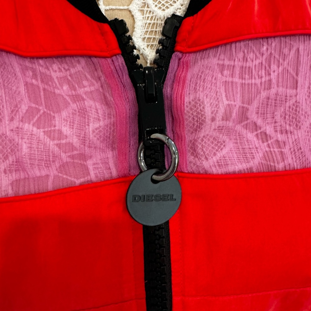 Diesel Red Sheer Panel Cropped Jacket | Zip Up | Statement Moto Style - Picture 2 of 7